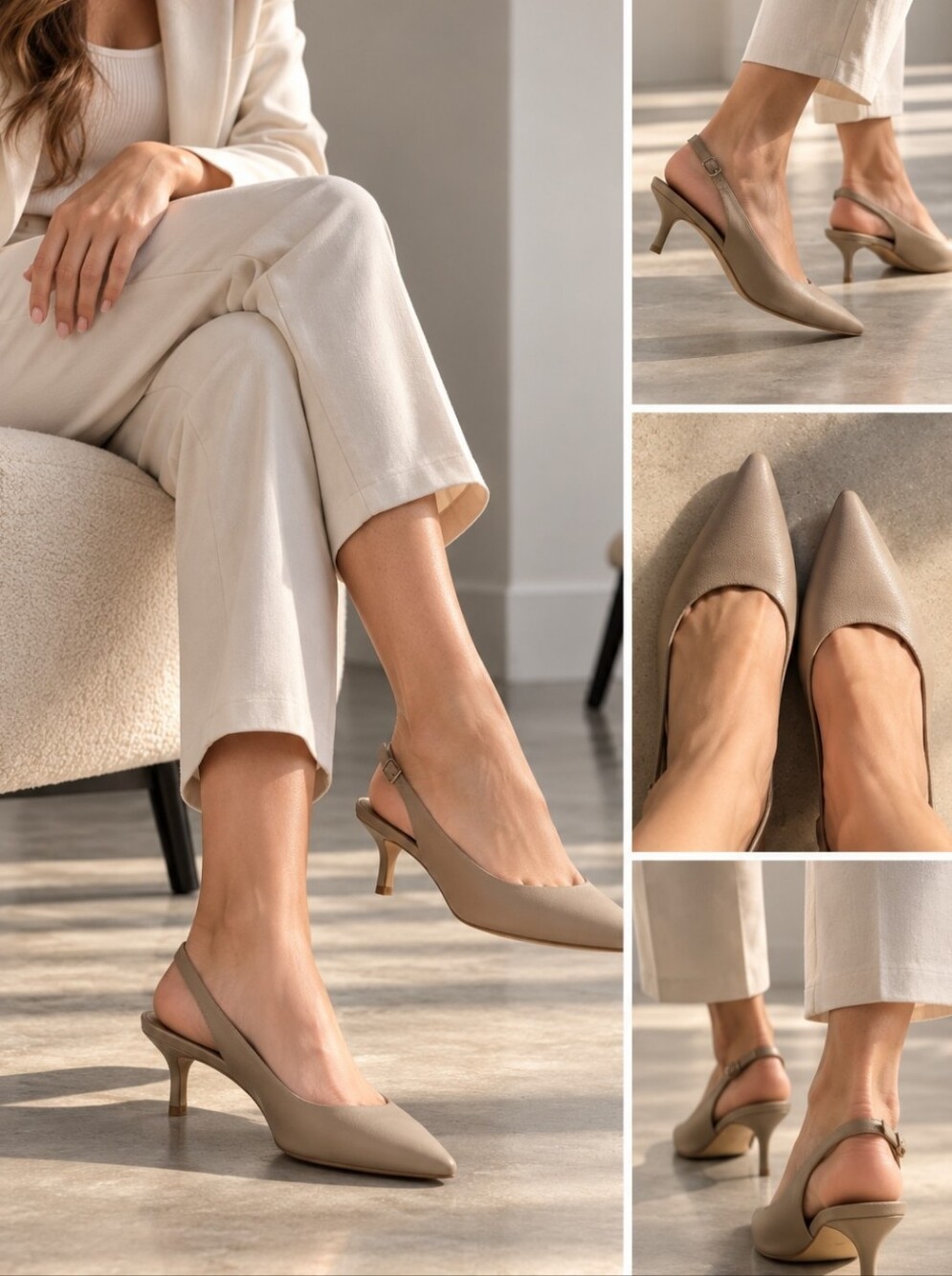 French Connection Nude Slingback Kitten Heels – Size 9 / EU 40